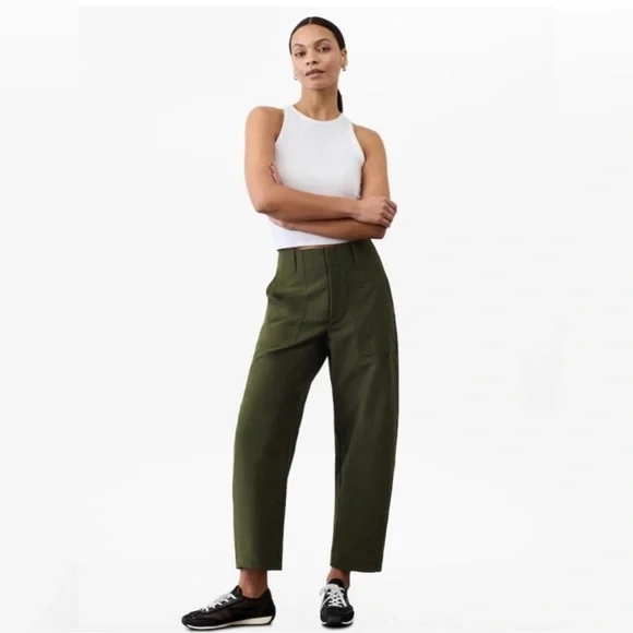 Athleta Skyline High Rise Barrel Leg Pant Aspen Olive Size 16 - Picture 11 of 11